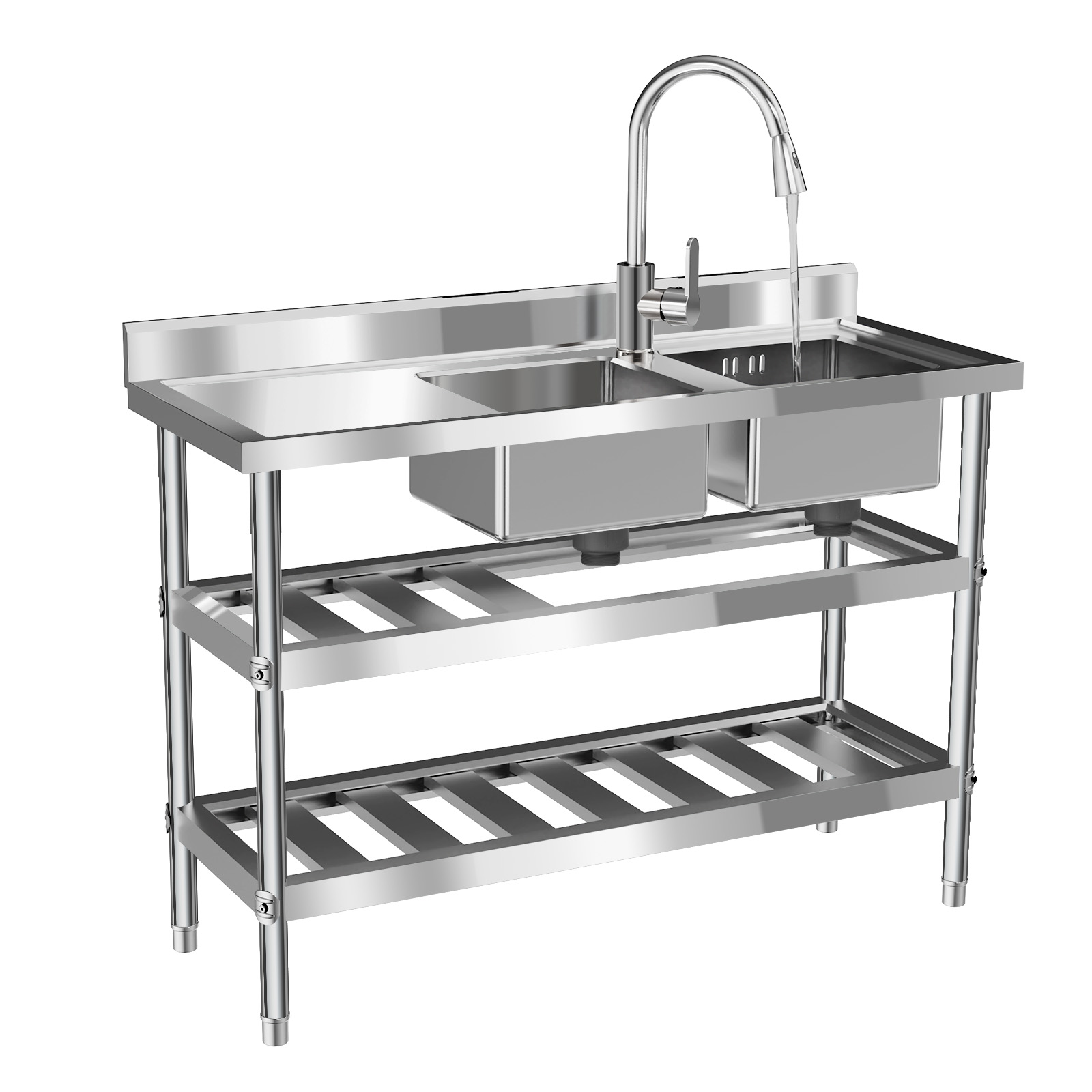 Commercial Kitchen Prep Table With Storage - Fregadero Comercial para Restaurante, Fregadero Doble