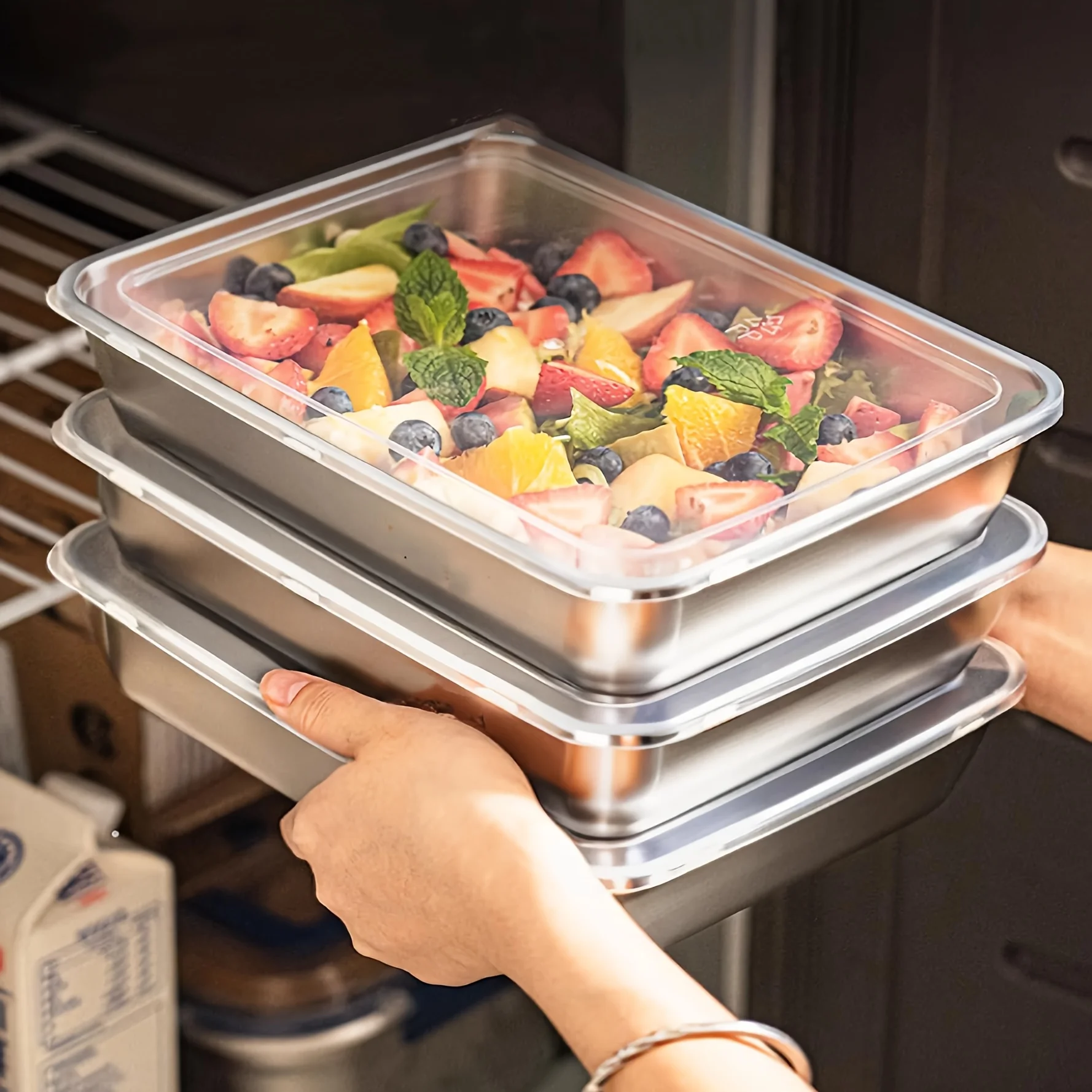 Commercial Kitchen Setup - Juego de 3 Recipientes de Acero