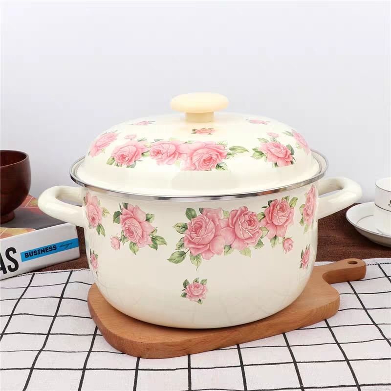 Soup Kettle Warmer - Cacerola de doble oreja de esmalte