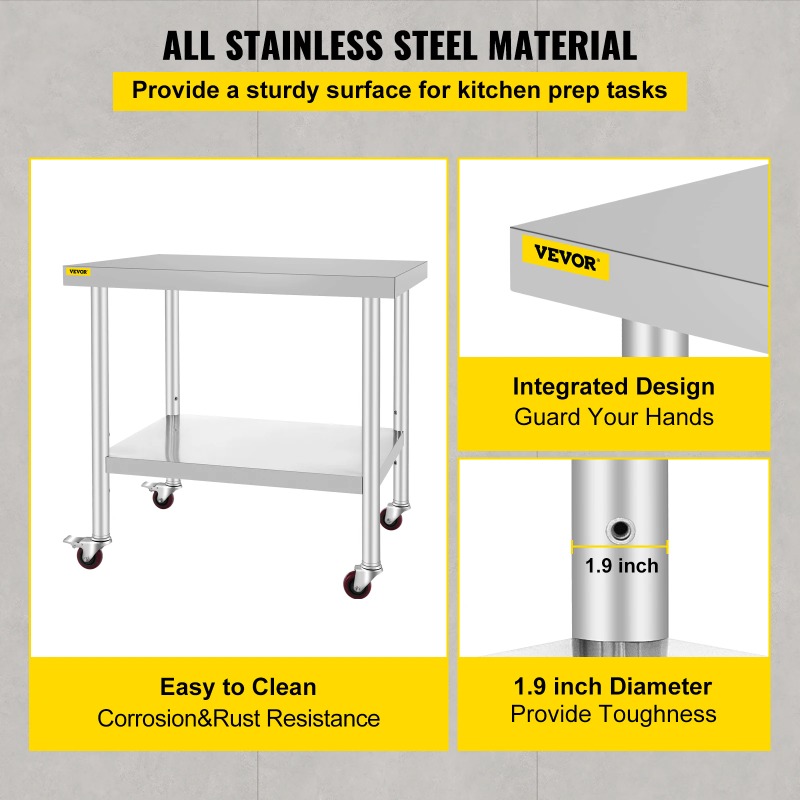 Mesa de Preparación de Cocina  - Commercial Kitchen Prep Table With Storage reseña y precio