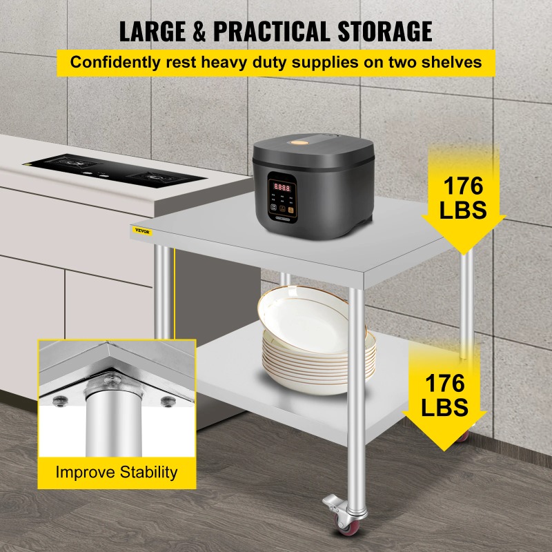 Mesa de Preparación de Cocina  - Commercial Kitchen Prep Table With Storage reseña y precio