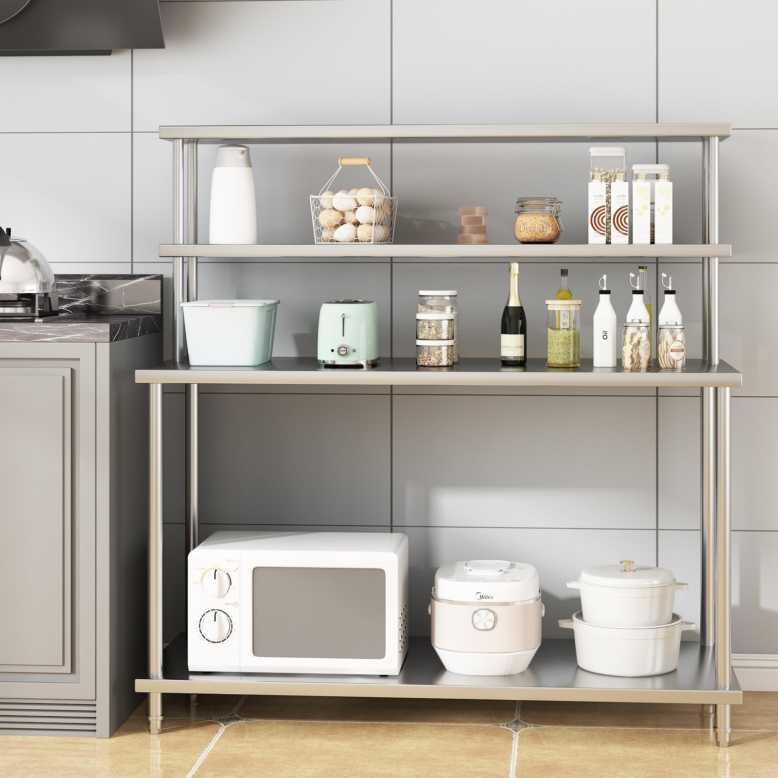 Mesa de Acero Inoxidable con E - Commercial Kitchen Prep Table With Storage reseña y precio